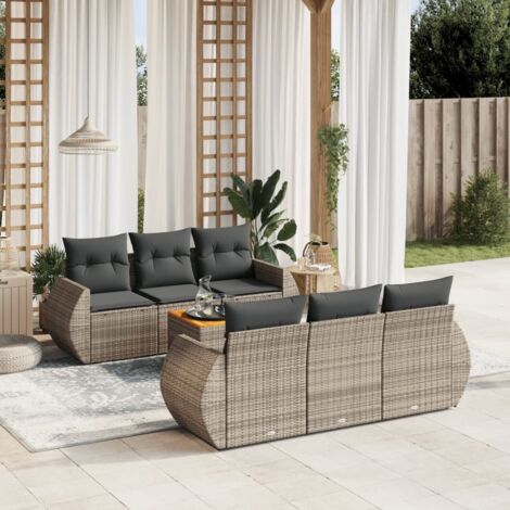 Set de sofás de jardín 7 piezas con cojines ratán PE gris vidaXL