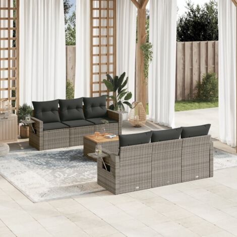 Set de sofás de jardín 7 piezas con cojines ratán PE gris vidaXL