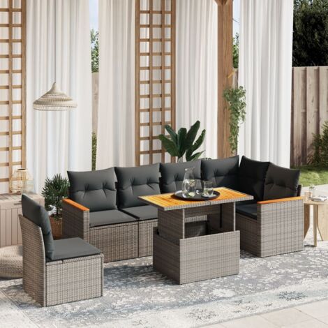 Set de sofás de jardín 7 piezas con cojines ratán PE gris vidaXL