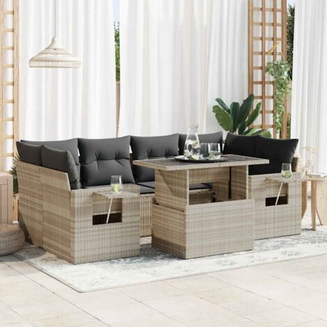 Set de sofás de jardín 7 pzas con cojines ratán PE gris claro vidaXL