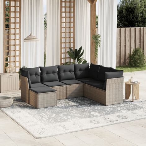 Set de sofás de jardín 7 pzas con cojines ratán PE gris claro vidaXL