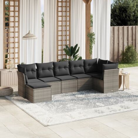 Set de sofás de jardín 7 pzas con cojines ratán PE gris claro vidaXL