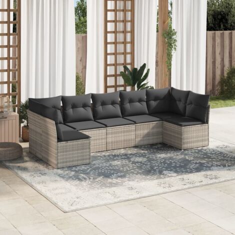 Set de sofás de jardín 7 pzas con cojines ratán PE gris claro vidaXL