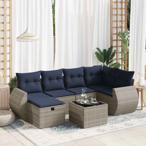 Set de sofás de jardín 7 pzas con cojines ratán sintético gris