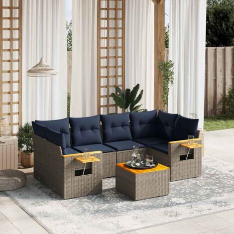 Set de sofás de jardín 7 pzas con cojines ratán sintético gris
