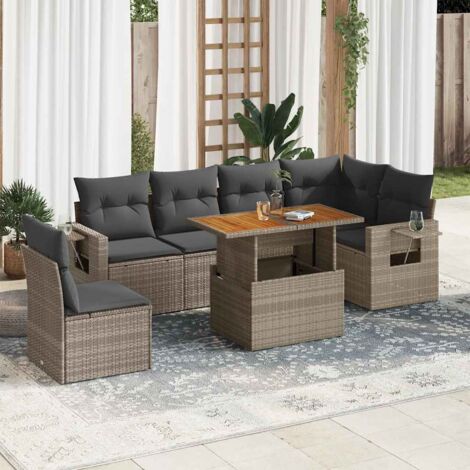 Set de sofás de jardín 7 pzas con cojines ratán sintético gris vidaXL