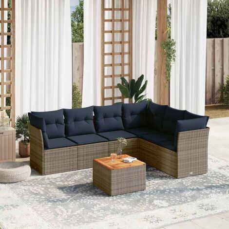 Set de sofás de jardín 7 pzas con cojines ratán sintético gris vidaXL