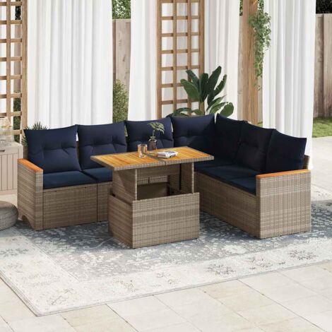 Set de sofás de jardín 7 pzas con cojines ratán sintético gris vidaXL