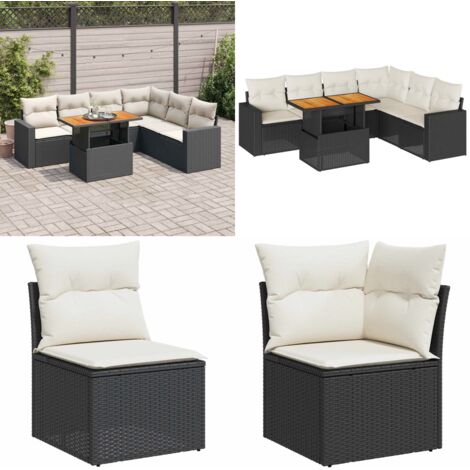 Set de sofás de jardín 7 pzas con cojines ratán sintético negro - Muebles de exterior - Cojines para jardín