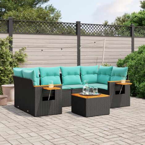 Set de sofás de jardín 7 pzas con cojines ratán sintético negro vidaXL