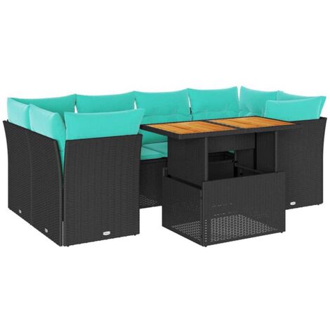 Set de sofás de jardín 7 pzas con cojines ratán sintético negro vidaXL