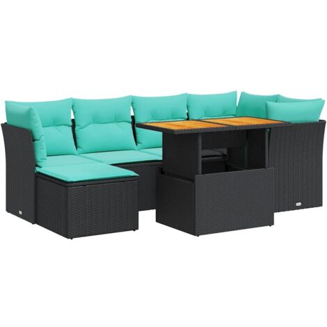 Set de sofás de jardín 7 pzas con cojines ratán sintético negro vidaXL