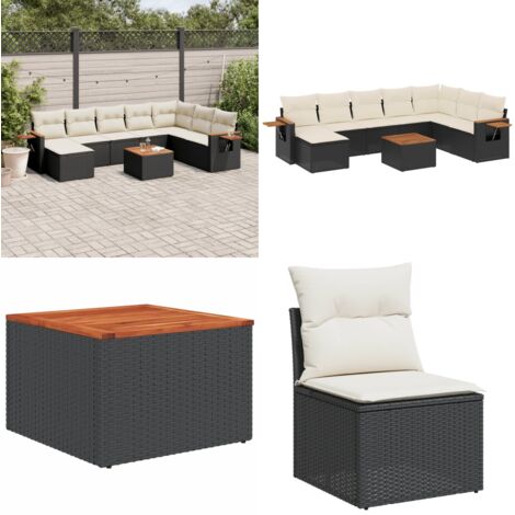 Set de sofás de jardín 8 piezas y cojines ratán sintético negro - Cojines de asiento - Ratán sintético