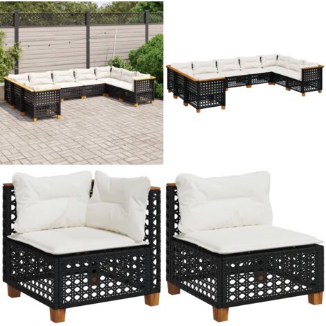 Set de sofás de jardín 8 piezas y cojines ratán sintético negro - Cojines para sofás - Muebles de exterior