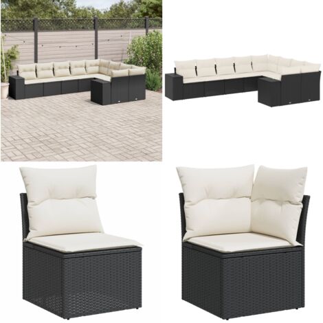Set de sofás de jardín 8 piezas y cojines ratán sintético negro - Cojines para sofás - Ratán sintético