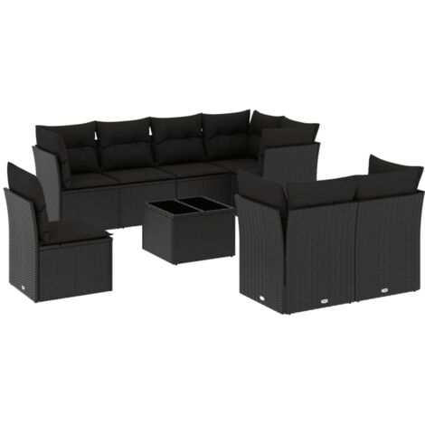 Set de sofás de jardín 8 piezas y cojines ratán sintético negro vidaXL