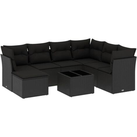 Set de sofás de jardín 8 piezas y cojines ratán sintético negro vidaXL