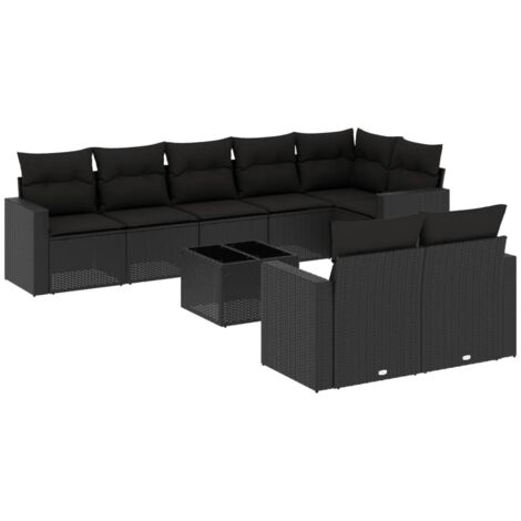 Set de sofás de jardín 8 piezas y cojines ratán sintético negro vidaXL