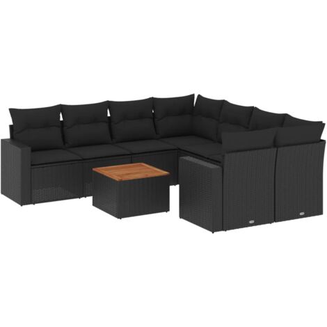 Set de sofás de jardín 8 piezas y cojines ratán sintético negro vidaXL
