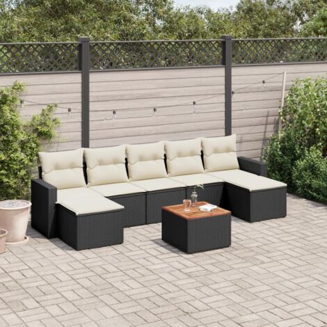 Set de sofás de jardín 8 piezas y cojines ratán sintético negro vidaXL