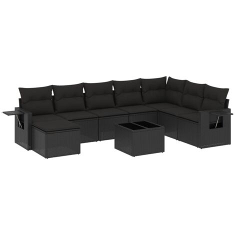 Set de sofás de jardín 8 piezas y cojines ratán sintético negro vidaXL