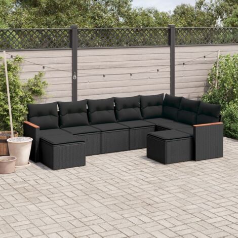 Set de sofás de jardín 8 piezas y cojines ratán sintético negro vidaXL