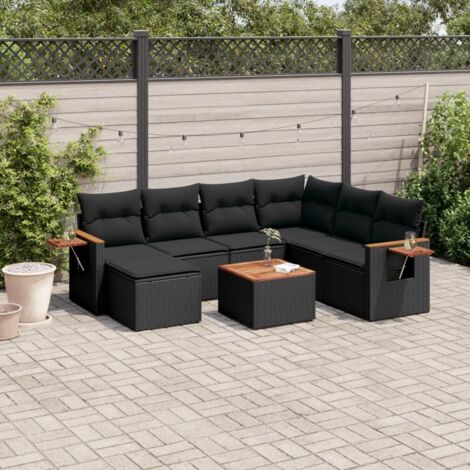 Set de sofás de jardín 8 piezas y cojines ratán sintético negro vidaXL