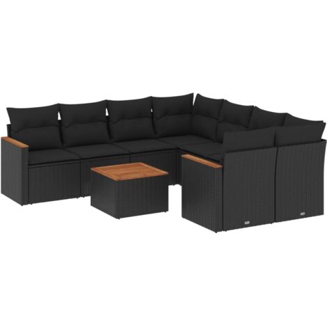 Set de sofás de jardín 8 piezas y cojines ratán sintético negro vidaXL