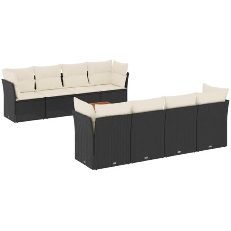 Set de sofás de jardín 8 piezas y cojines ratán sintético negro vidaXL