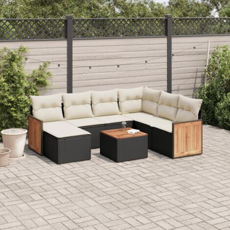 Set de sofás de jardín 8 piezas y cojines ratán sintético negro vidaXL