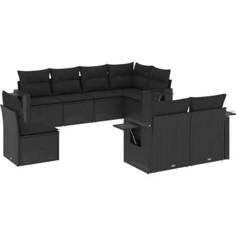 Set de sofás de jardín 8 piezas y cojines ratán sintético negro vidaXL