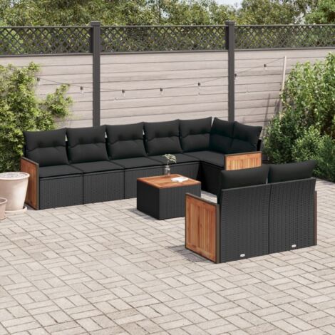 Set de sofás de jardín 8 piezas y cojines ratán sintético negro vidaXL
