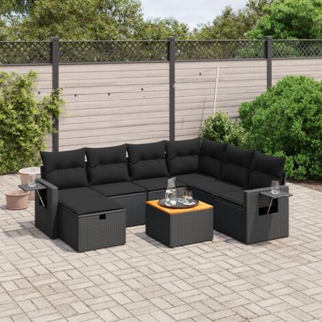 Set de sofás de jardín 8 piezas y cojines ratán sintético negro vidaXL