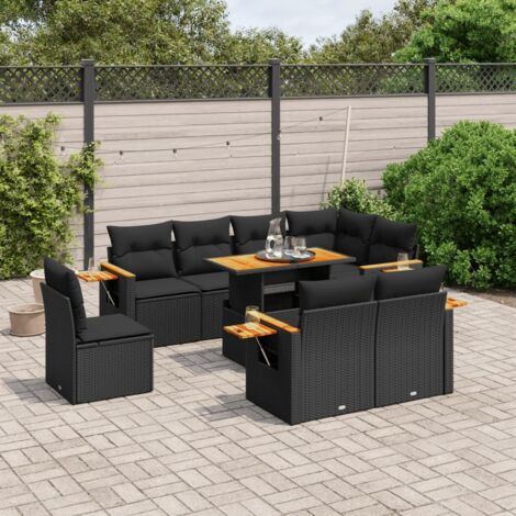 Set de sofás de jardín 8 piezas y cojines ratán sintético negro vidaXL