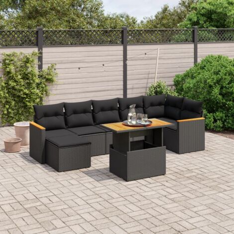 Set de sofás de jardín 8 piezas y cojines ratán sintético negro vidaXL