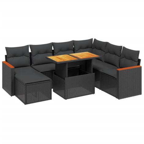 Set de sofás de jardín 8 piezas y cojines ratán sintético negro vidaXL