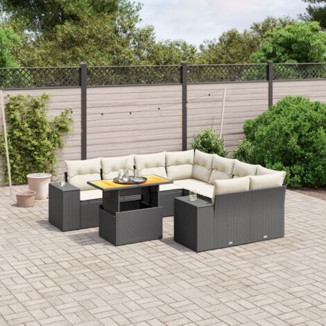 Set de sofás de jardín 8 piezas y cojines ratán sintético negro vidaXL