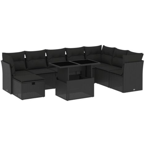 Set de sofás de jardín 8 piezas y cojines ratán sintético negro vidaXL