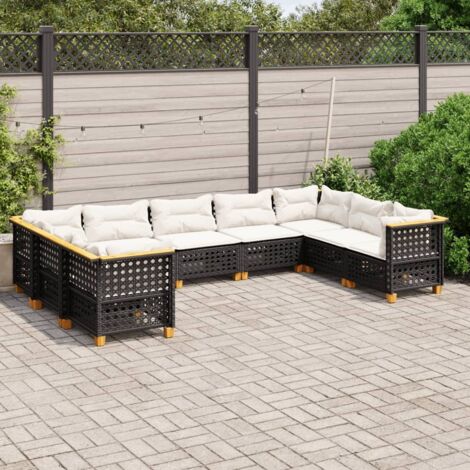 Set de sofás de jardín 8 piezas y cojines ratán sintético negro vidaXL