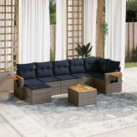 Set de sofás de jardín 8 pzas con cojines ratán sintético gris vidaXL