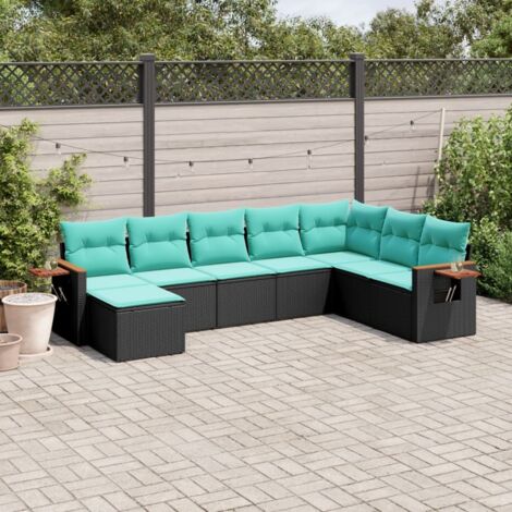 Set de sofás de jardín 8 pzas con cojines ratán sintético negro vidaXL