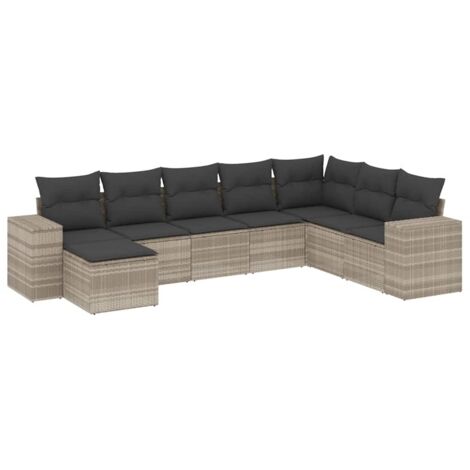 Set de sofás de jardín 8 pzas y cojines ratán sintético gris