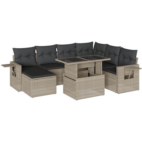 Set de sofás de jardín 8 pzas y cojines ratán sintético gris