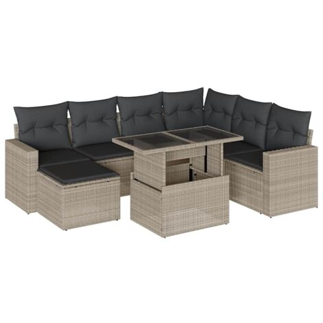 Set de sofás de jardín 8 pzas y cojines ratán sintético gris