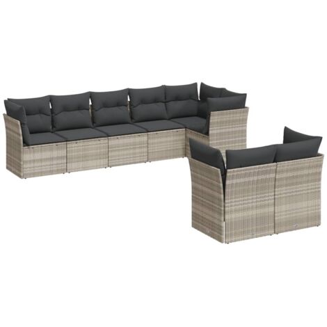 Set de sofás de jardín 8 pzas y cojines ratán sintético gris