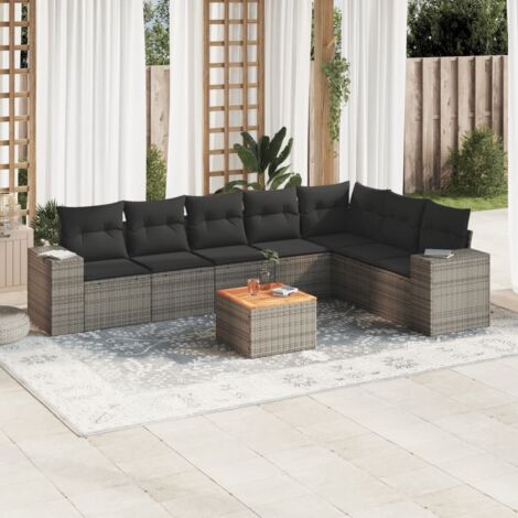 Set de sofás de jardín 8 pzas y cojines ratán sintético gris vidaXL