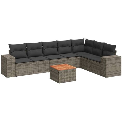 Set de sofás de jardín 8 pzas y cojines ratán sintético gris vidaXL