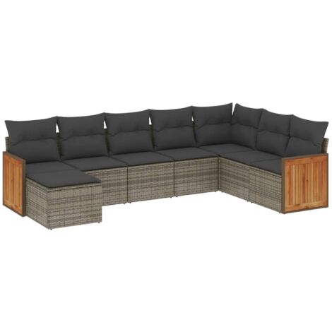 Set de sofás de jardín 8 pzas y cojines ratán sintético gris vidaXL