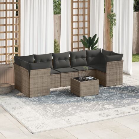 Set de sofás de jardín 8 pzas y cojines ratán sintético gris vidaXL