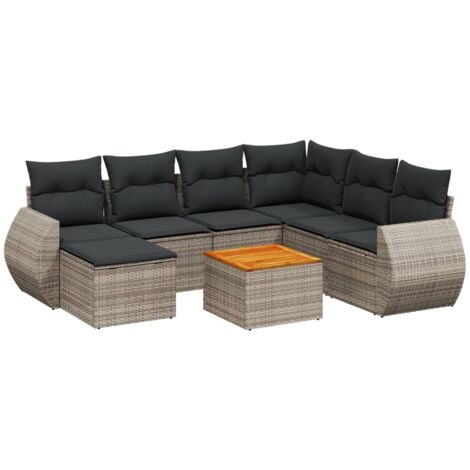 Set de sofás de jardín 8 pzas y cojines ratán sintético gris vidaXL